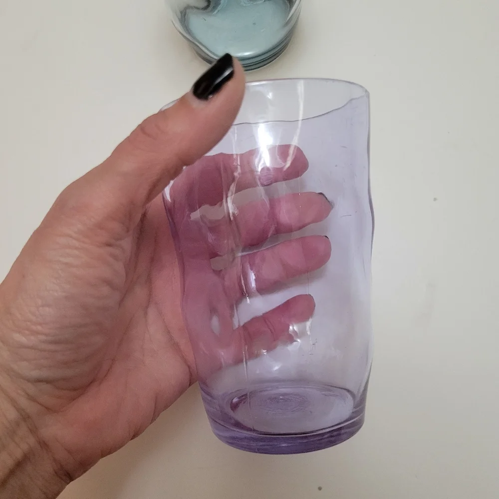 Anthropologie Set of Two Textured‎ Glass Tumblers EUC Home Decor
